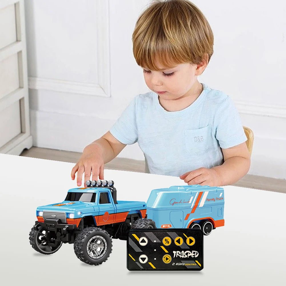 Mini RC Monster Truck 1:64 Off - Road Climbing Car Alloy Model 2.4G Remote Control Adjustable Speed Electric Trailer Children Toys - silverfoxgoods